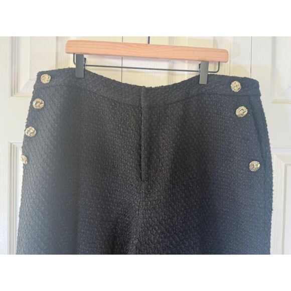 Eloquii Women’s Plus 16 Black Textured Jacquard Sailor Gold Button Dress Pants - Picture 2 of 9